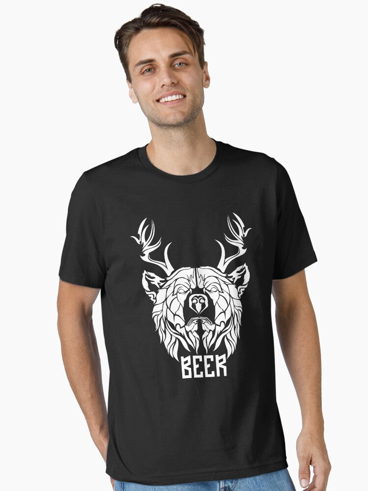 Beer Bear Deer Antler Dad Joke Backwoods Hunting T-Shirt