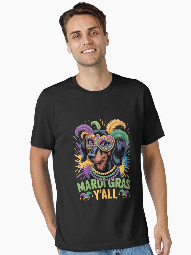Dachshund Dog Mardi Gras Y All With Beads Mask Colorful Essential T Shirt T Shirt Limited Vibe