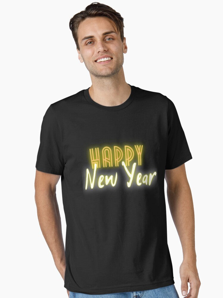 Happy New Year Yellow Neon Style Essential T-Shirt | Premium Unisex T-Shirt, Trending Graphic Tee