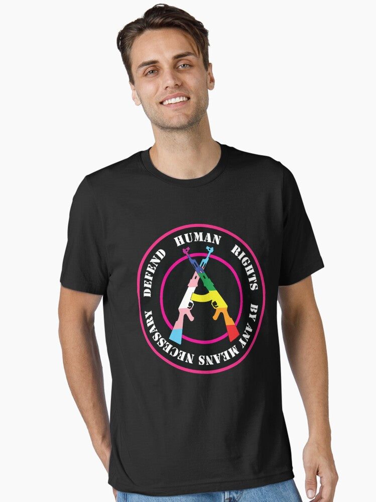 Defend Human Rights W Gay Trans Flag Colors Essential T Shirt T Shirt Minimal Style