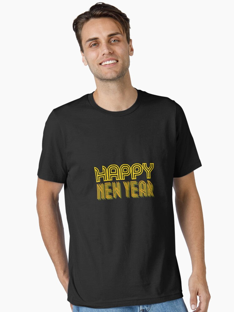 Happy New Year Orange Neon Style Reflection Essential T-Shirt | Premium Unisex T-Shirt, Trending Graphic Tee