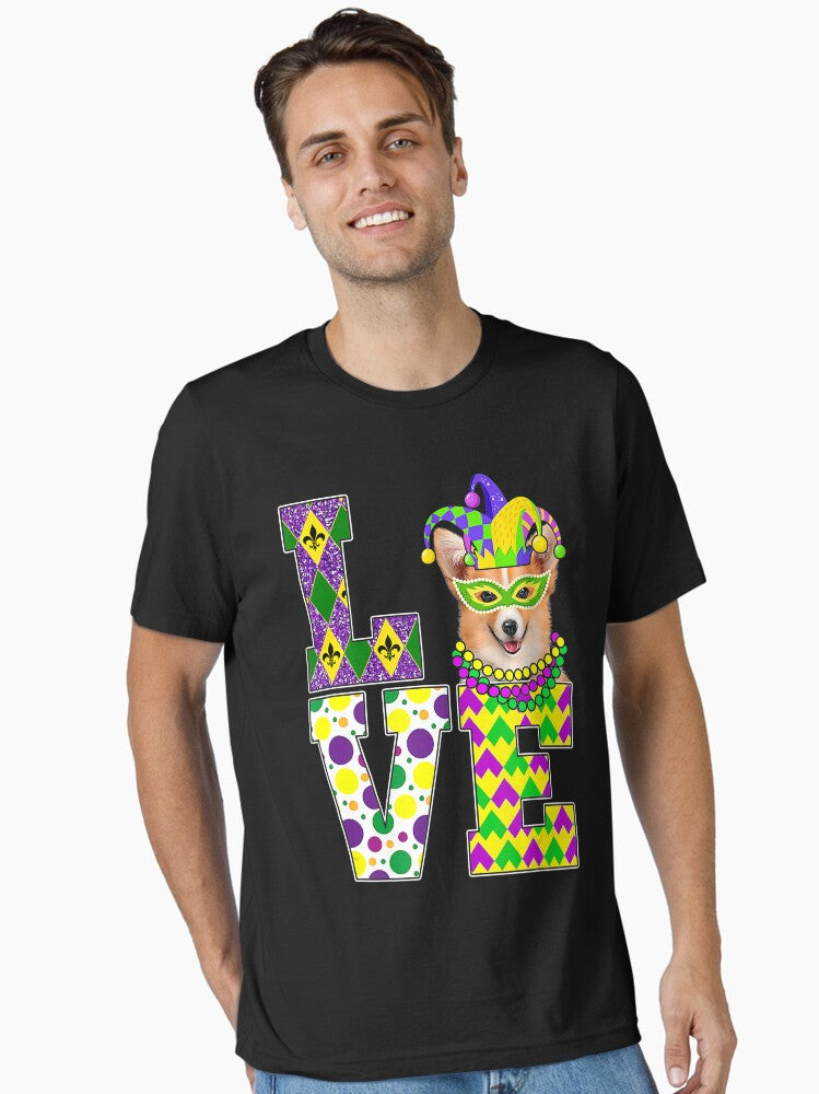 I Love Mardi Gras Corgi Dog Funny Mask Festival Essential T Shirt T Shirt Everyday Wear