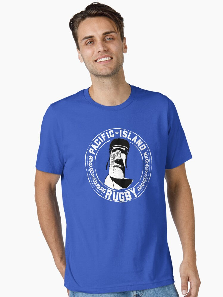 Easter Island Head Rugby Fan - White Text Essential T-Shirt | Graphic T-Shirt for Unisex