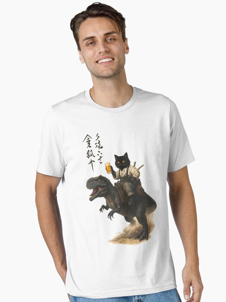 Samurai Cat Rides a Dino Cheers to Chaos Essential T-Shirt | Graphic T-Shirt for Unisex