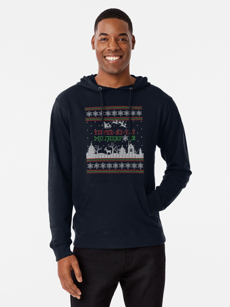 Die Hard Yippee-Ki-Yay Ugly Christmas Sweater Lightweight Hoodie