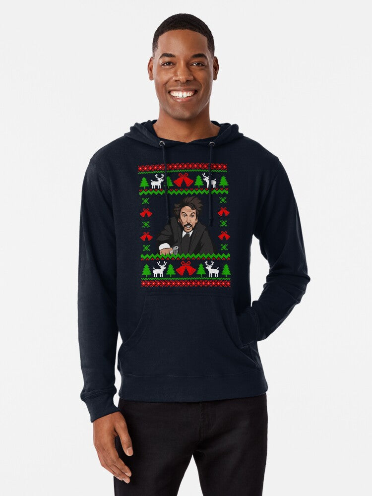 Hans Gruber Ugly Sweater Style Lightweight Hoodie