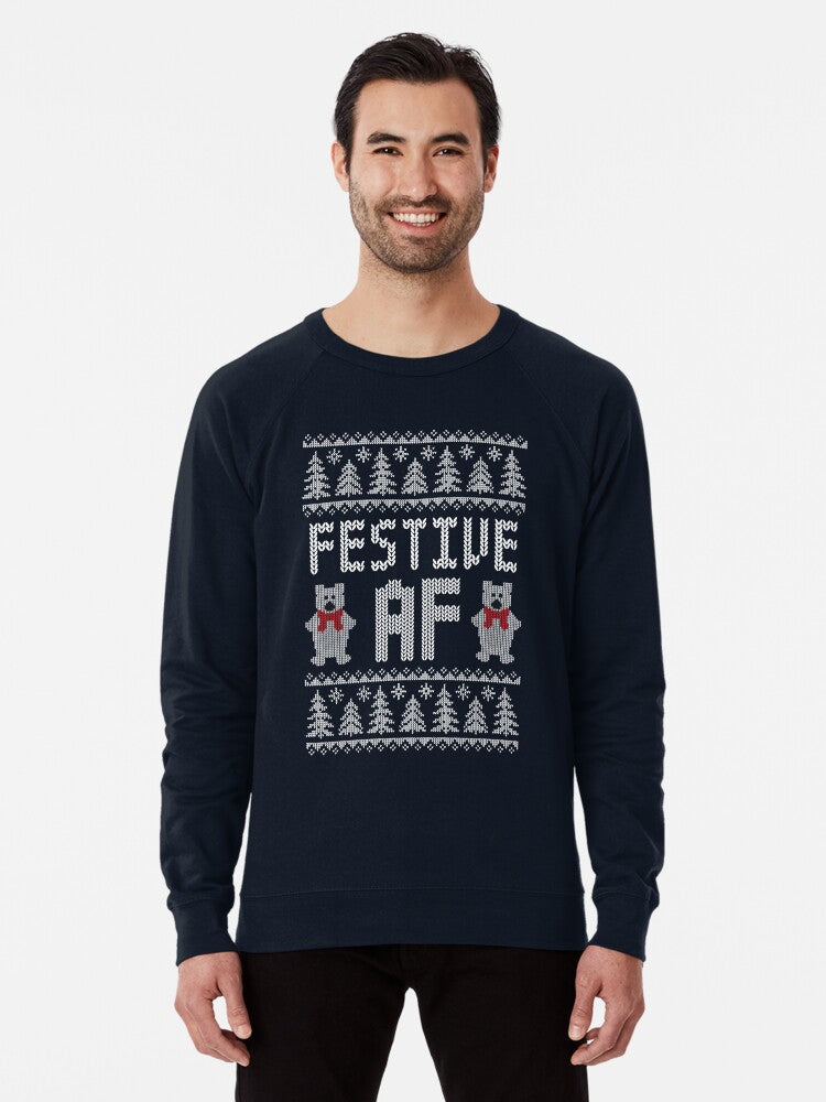 Festive AF - Funny Ugly Christmas Sweater - Polar Bears Lightweight Sweatshirt