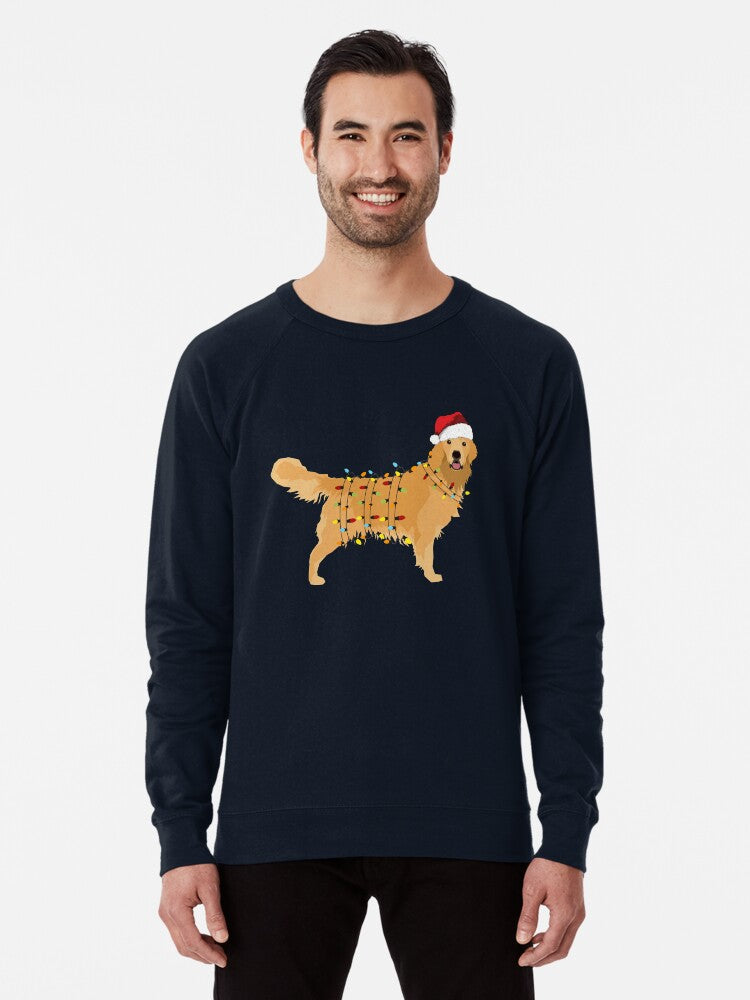 Golden Retriever Holiday Christmas Light Lightweight Sweatshirt
