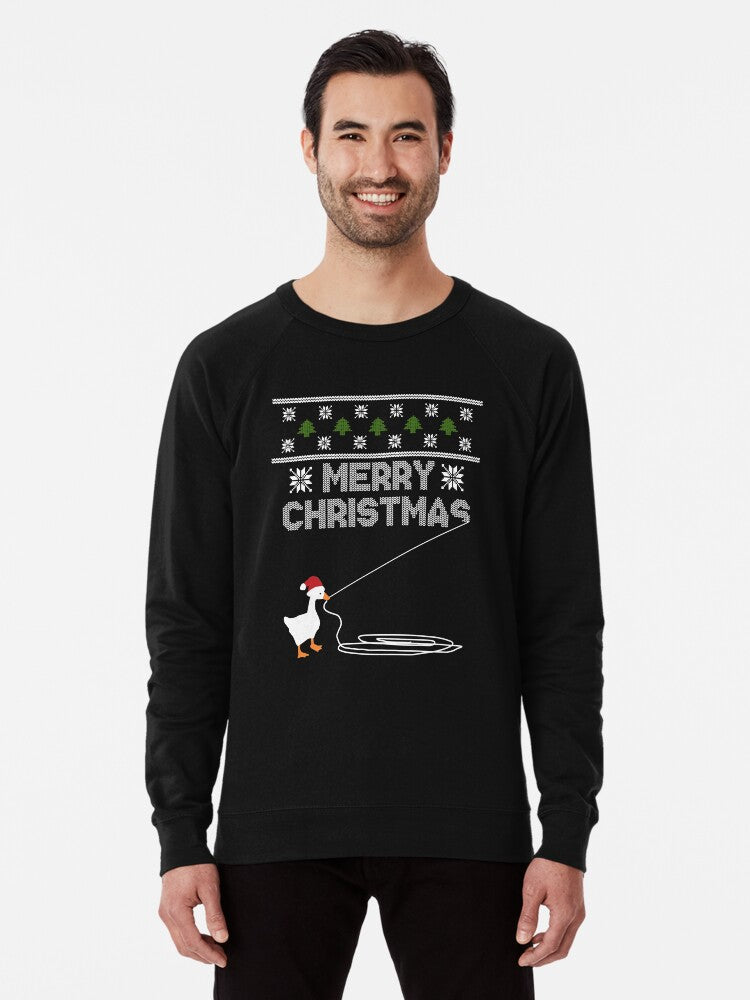 Christmas Goose Montage Lightweight Sweatshirt
