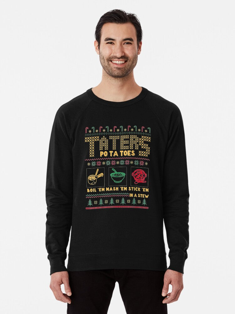 Funny Christmas Taters Potatoes Ugly Christmas Sweater Lightweight Sweatshirt