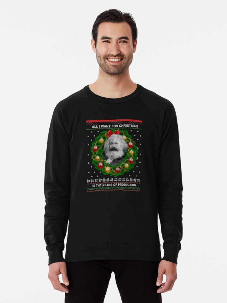 Karl Marx Ugly Christmas Sweater - Seize the Means of Production Lightweight Sweatshirt