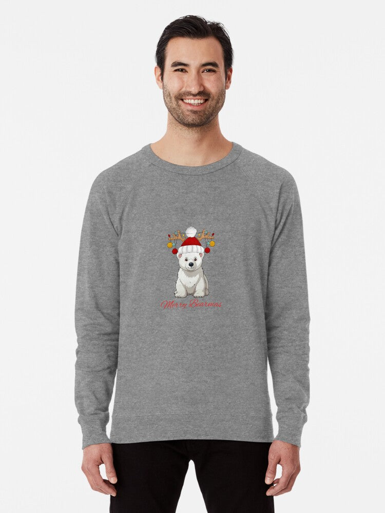 Merry Bearmas, Christmas humor, funny Christmas design, cute bear Lightweight Sweatshirt