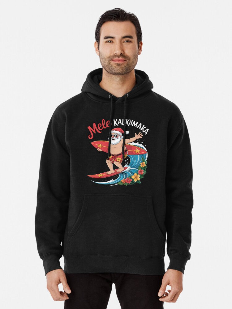 Surfing Santa Christmas Mele Kalikimaka Pullover Hoodie