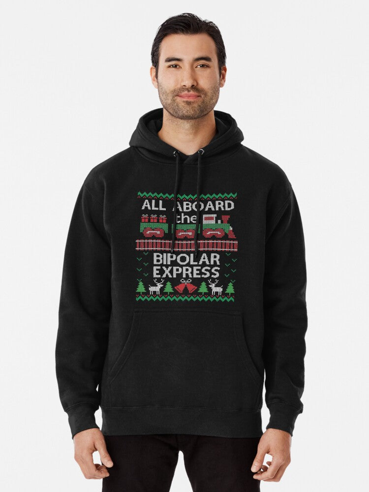 Ugly Christmas Sweater Bipolar Express Pullover Hoodie