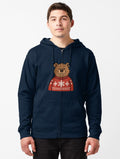 Bear in Christmas Sweater – Cozy Holiday Animal Zipped Hoodie