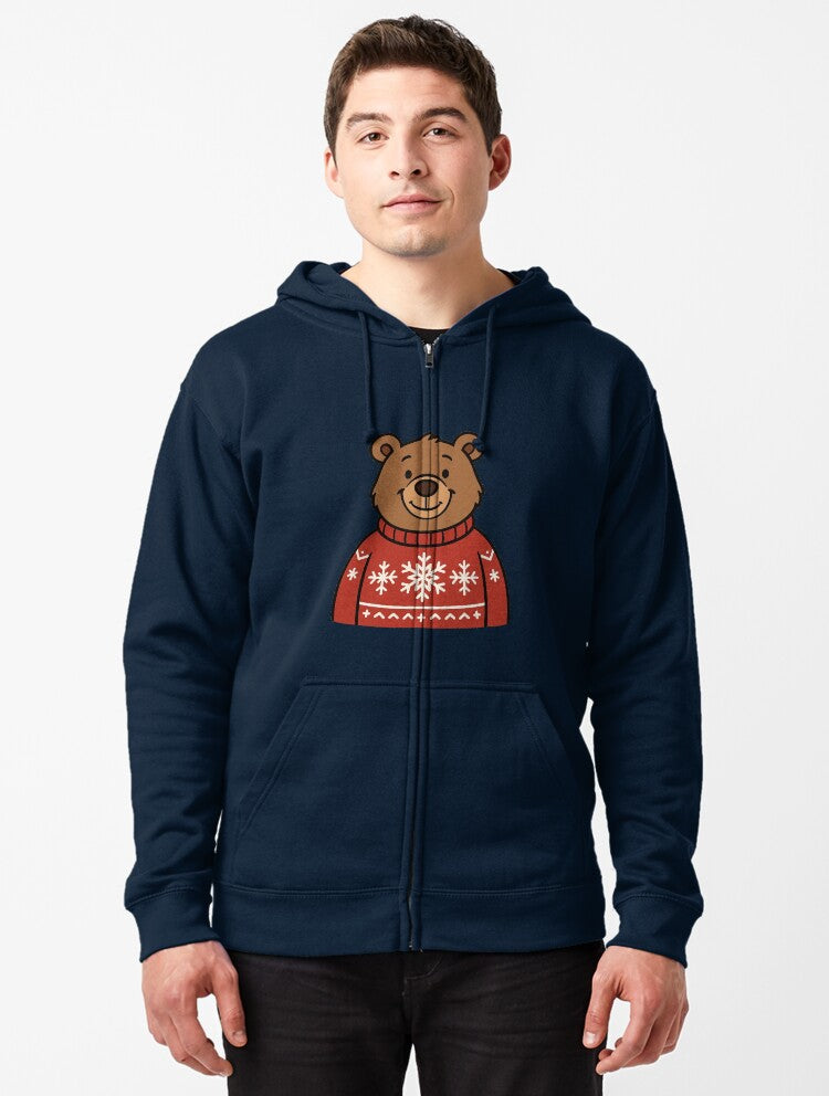 Bear in Christmas Sweater – Cozy Holiday Animal Zipped Hoodie