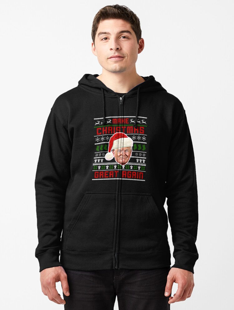 Trump Make Christmas Great Again Ugly Christmas Zipped Hoodie