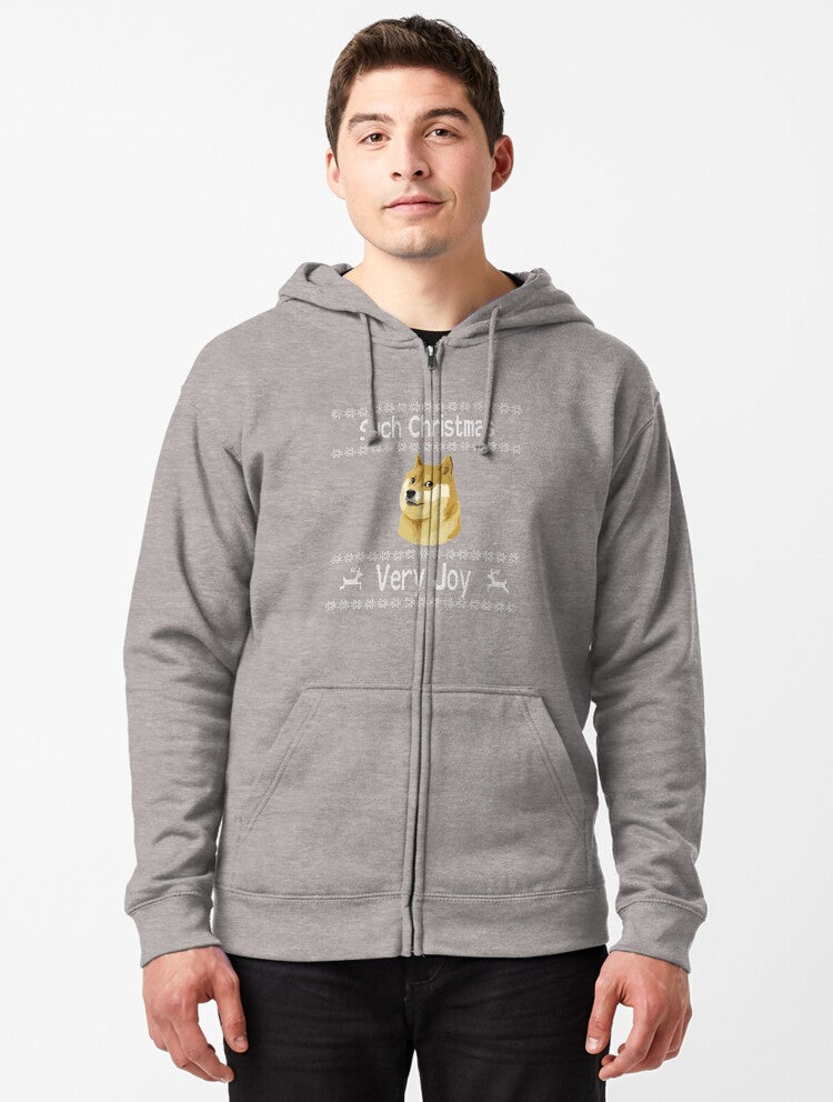 Doge Meme Such Christmas, Very Joy ugly Christmas Sweater items Zipped Hoodie