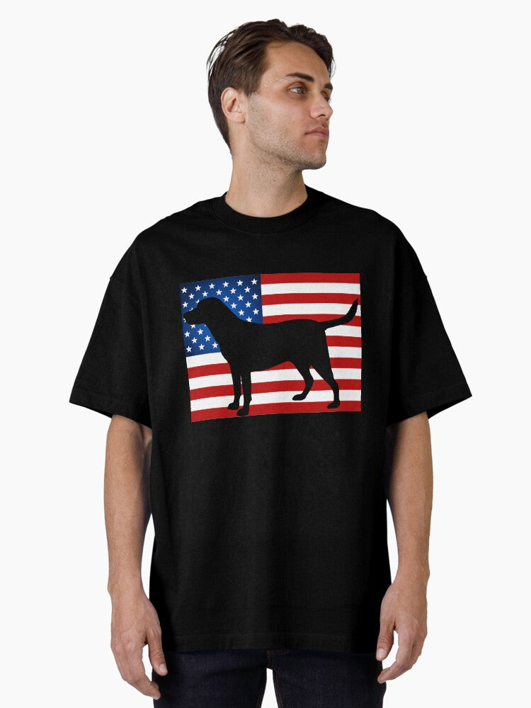 Labrador Retriver Patriotic USA Flag - Black Lab Oversized T-Shirt