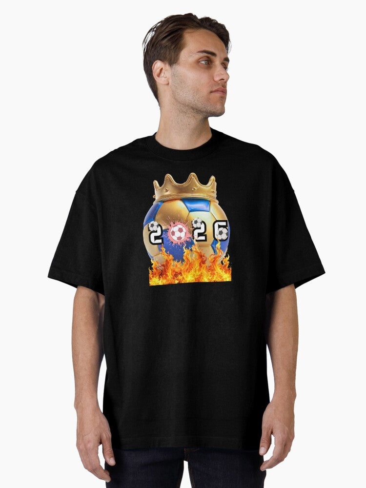 2026 Soccer Champion Crown â€“ Golden Football Fire Trophy Design Oversized T-Shirt