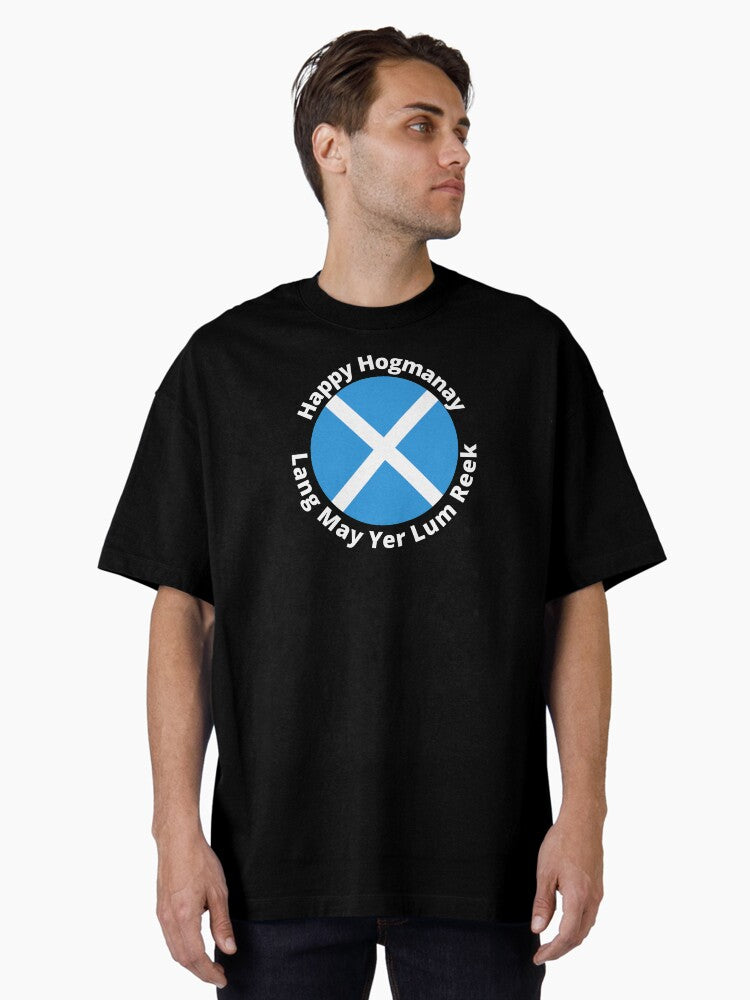 Happy Hogmanay Lang May Yer Rum Leek Oversized T-Shirt | Premium Unisex T-Shirt, Trending Graphic Tee