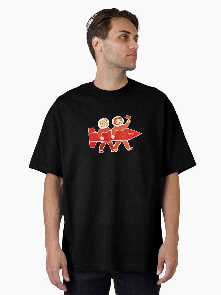 Pioneer Kids hildren Rocket Space Gagarin Soviet poster Soviet Propoganda Cosmos USSR Oversized T-Shirt | Premium Unisex T-Shirt, Trending Graphic Tee
