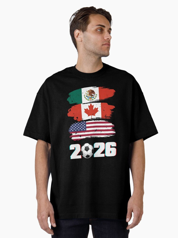 USA Canada Mexico Flag 2026 Cup Brush Art Oversized T-Shirt
