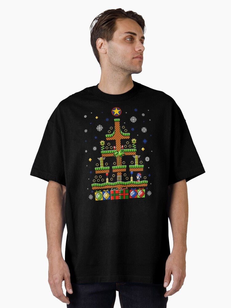 Games Christmas Design Sonic Oversized T-Shirt | Graphic T-Shirt for Unisex