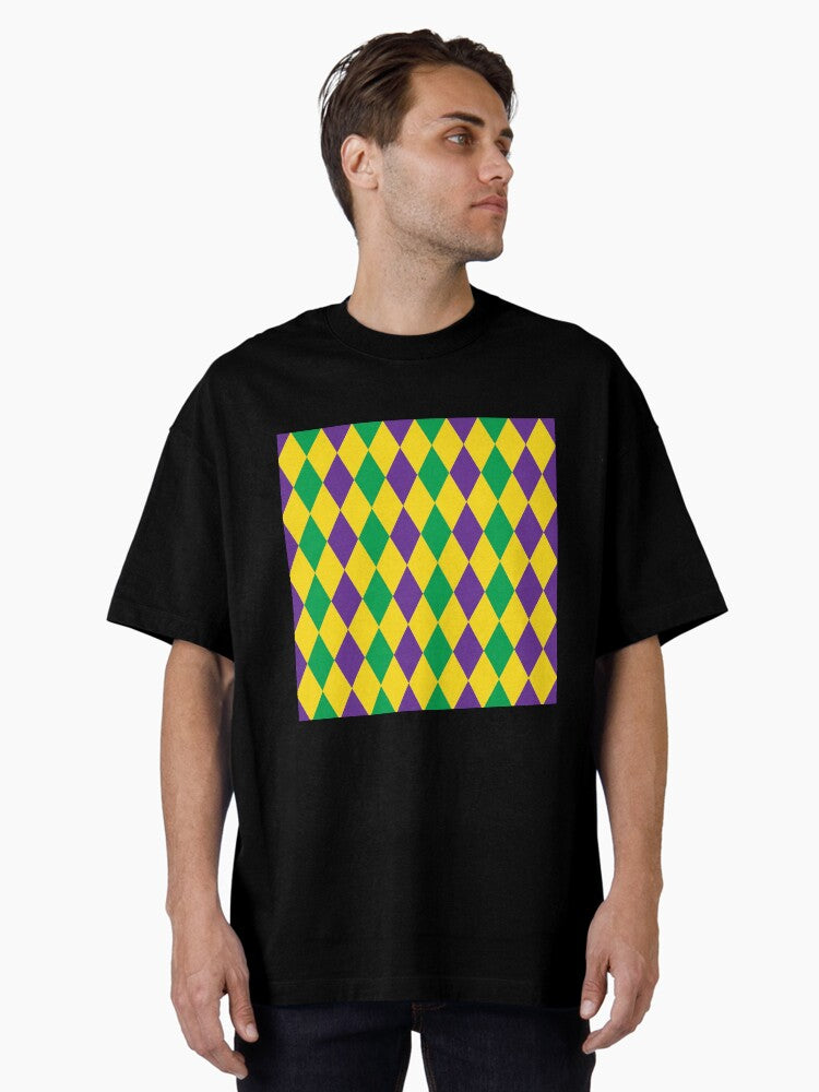 Mardi Gras Harlequin Diamonds Pattern Oversized T Shirt T Shirt Minimal Style