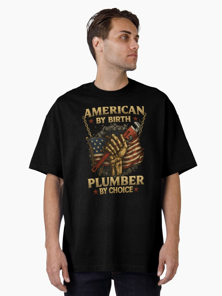 American By Birth Plumber By Choice Patriotic Skeleton Hand