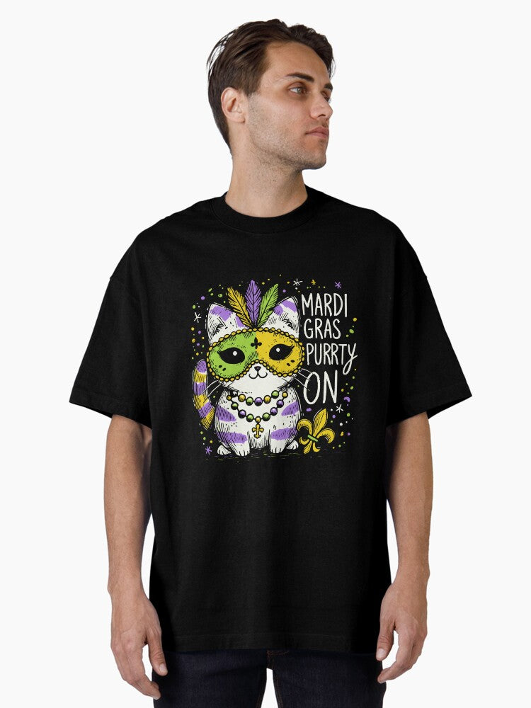 Mardi Gras Purrty On Cat Mardi Gras Fun Oversized T Shirt T Shirt Cute Design