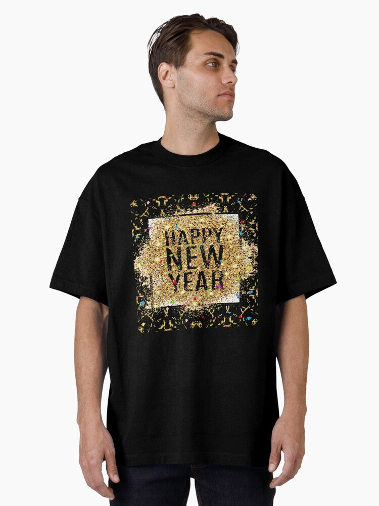 Happy New Year 2024 Confetti Gold Oversized T-Shirt | Premium Unisex T-Shirt, Trending Graphic Tee