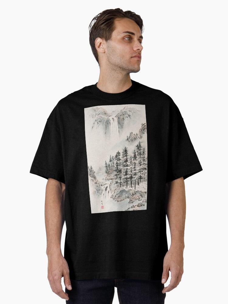 Peaceful Winter Landscape - Traditional Chinese Ink Painting Oversized T-Shirt | Premium Unisex T-Shirt, Trending Graphic Tee