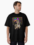 Mardi Gras Skeleton Drinking Coffee Mask Beads Oversized T Shirt T Shirt Premium Print