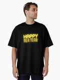 Happy New Year Orange Neon Style Oversized T-Shirt | Premium Unisex T-Shirt, Trending Graphic Tee