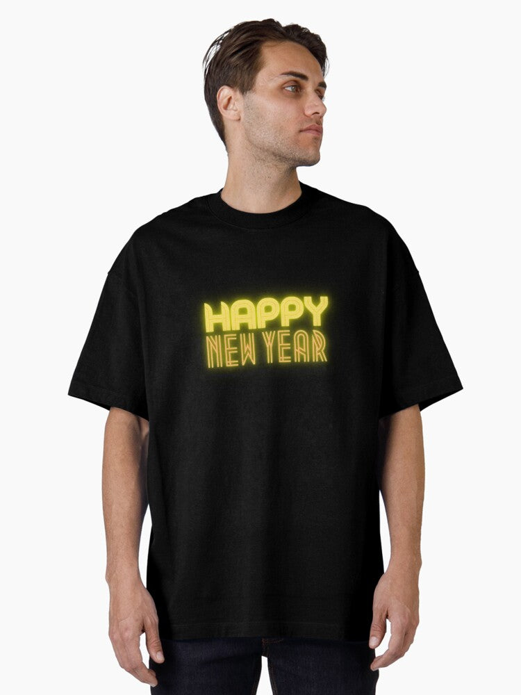 Happy New Year Orange Neon Style Oversized T-Shirt | Premium Unisex T-Shirt, Trending Graphic Tee