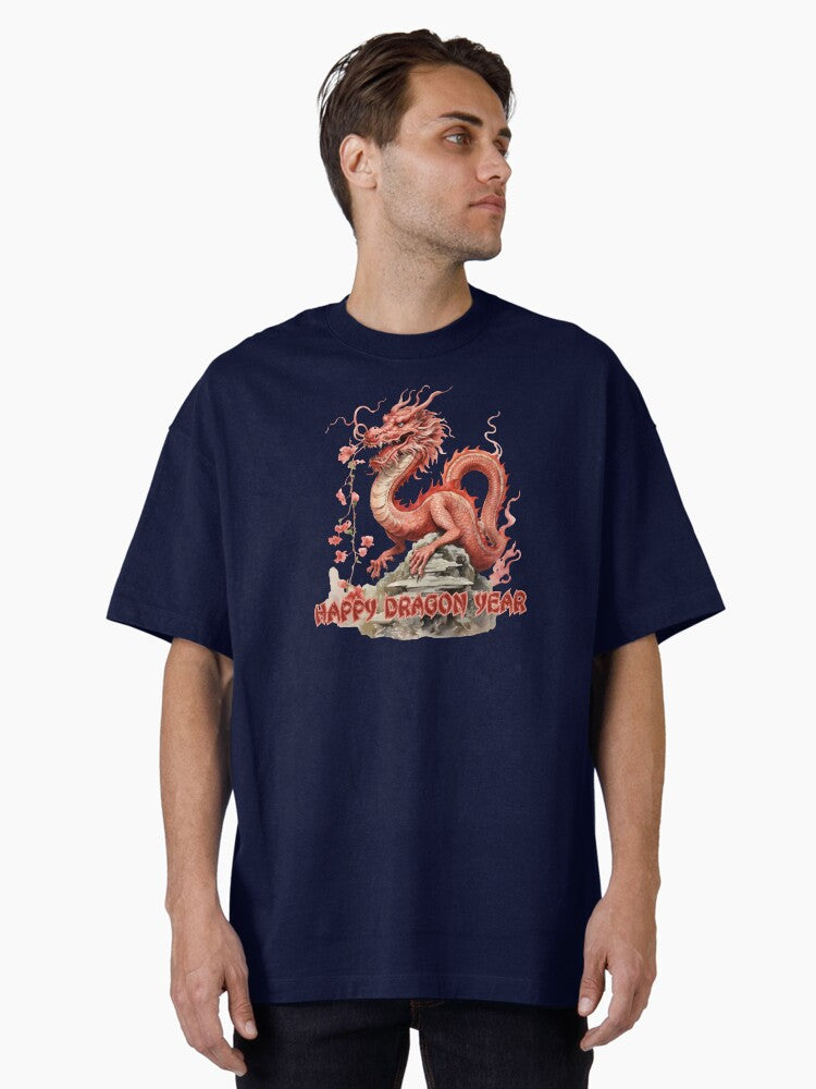 Lunar New Year of the Dragon 2024 Pink Oversized T-Shirt | Premium Unisex T-Shirt, Trending Graphic Tee