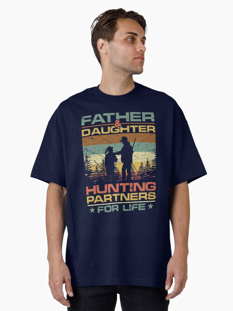 Father and Daughter Hunting Partners for Life Vintage Distressed Oversized T-Shirt