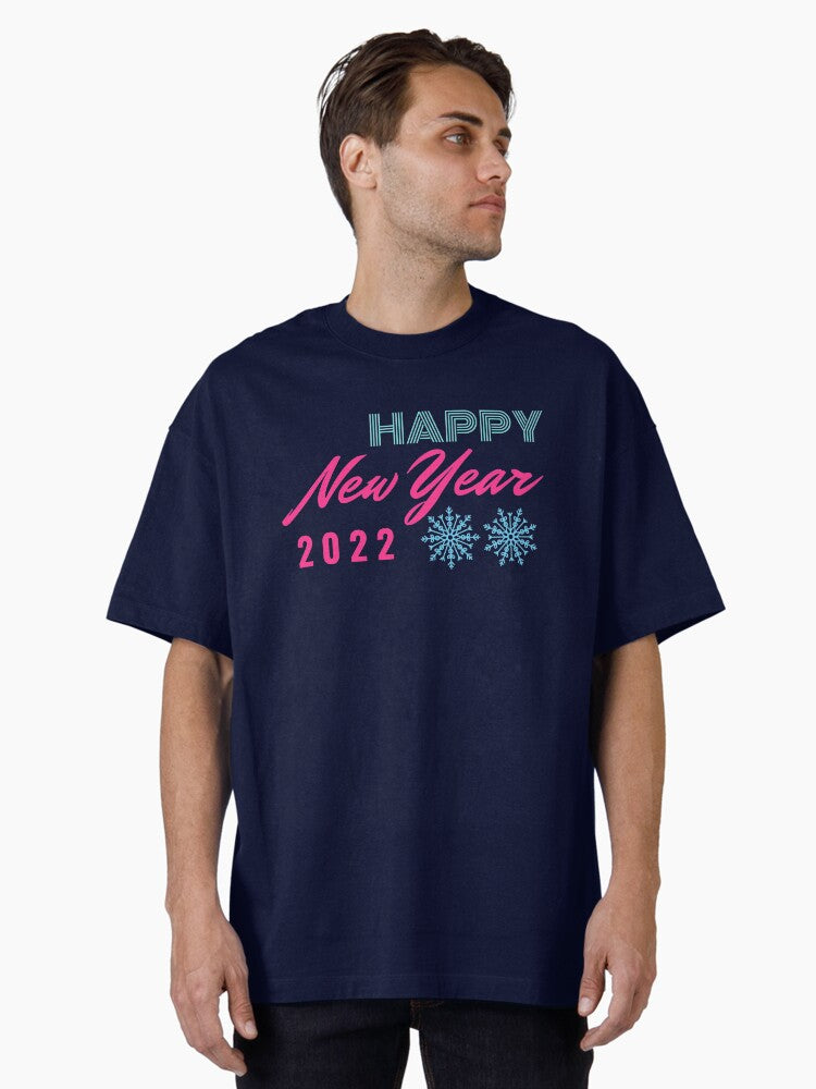 Happy New Year 2022 Snowflakes Disco Colors Oversized T-Shirt | Premium Unisex T-Shirt, Trending Graphic Tee