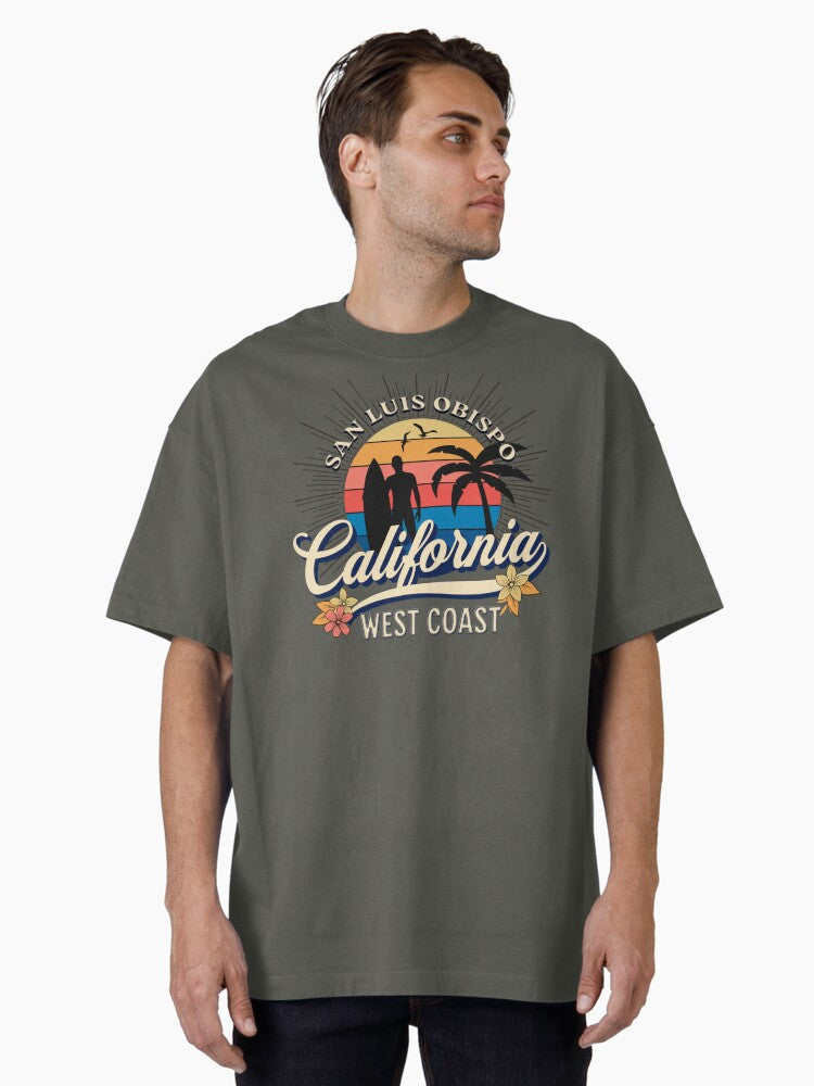Cool Beach Vintage San Luis Obispo California Surfing Oversized T-Shirt | Graphic T-Shirt for Unisex