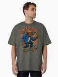 Creep It Real Werewolf Skateboarding Halloween Illustration Oversized T-Shirt | Graphic T-Shirt for Unisex