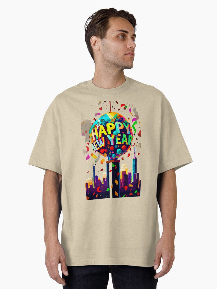 Time Square NY New Year Ball Drop Celebration with Confetti Cascade Oversized T-Shirt | Premium Unisex T-Shirt, Trending Graphic Tee