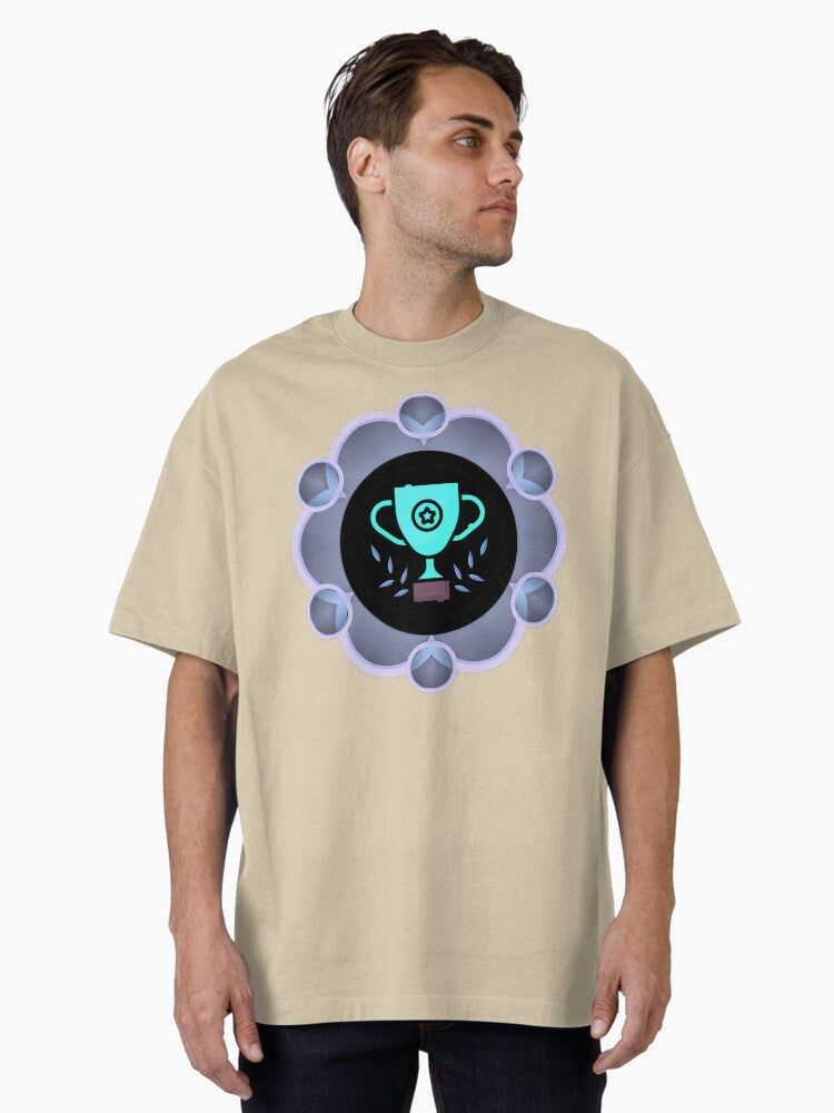 Celebratory Badge in Minimalist Bloom Design Oversized T-Shirt