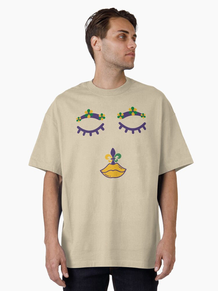 Mardi Gras Facial Art Eyelashes Lady Women Girl Face Minimalistic Feminine Art Eye Lip Oversized T Shirt T Shirt