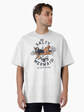 The Salty Mermaid Dive Bar Fish Shack Cool Retro Mermaid Travel Design Oversized T-Shirt | Graphic T-Shirt for Unisex