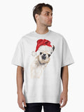 Christmas Sneaky Llama in Green Oversized T-Shirt | Premium Unisex T-Shirt, Trending Graphic Tee
