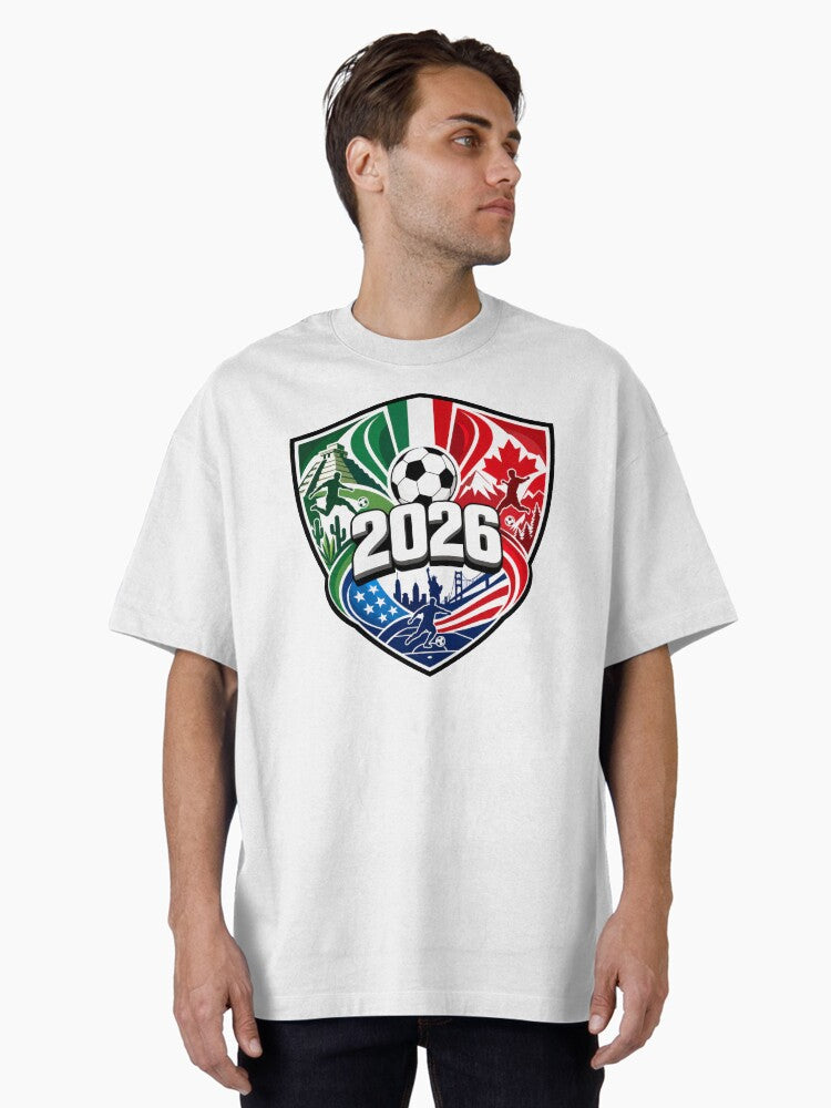 Experience football this 2026! Let's celebrate the worldwide event taking place in the USA, also in Mexico and Canada (Ver. D01) Oversized T-Shirt