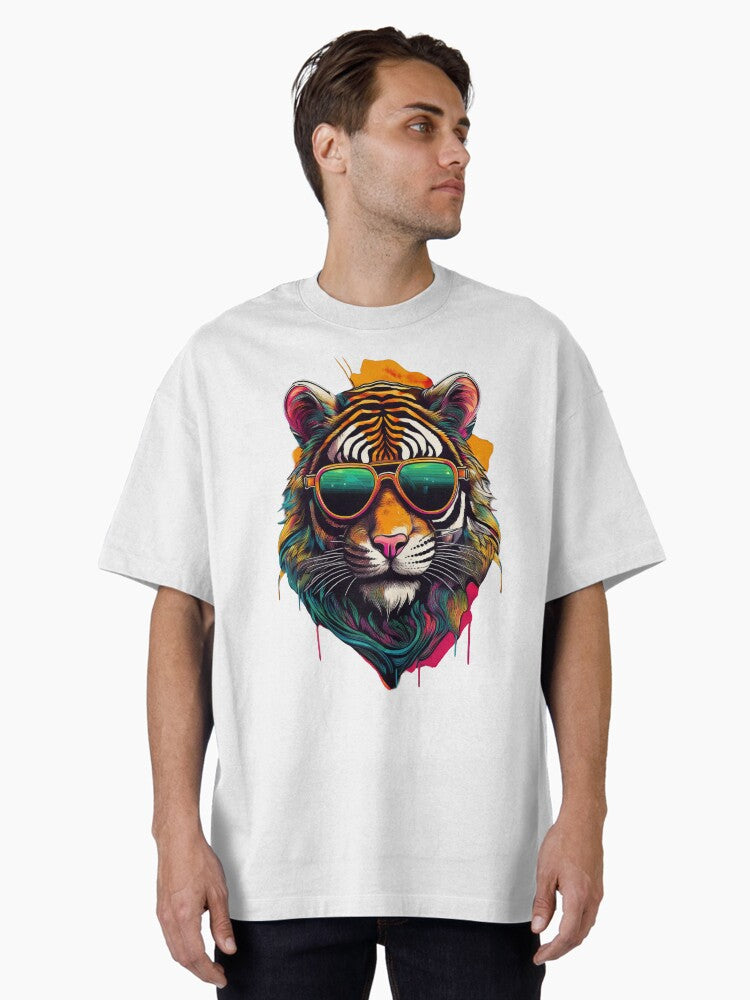 Cool Cat in Shades - Cool Tiger Designs Oversized T-Shirt | Graphic T-Shirt for Unisex
