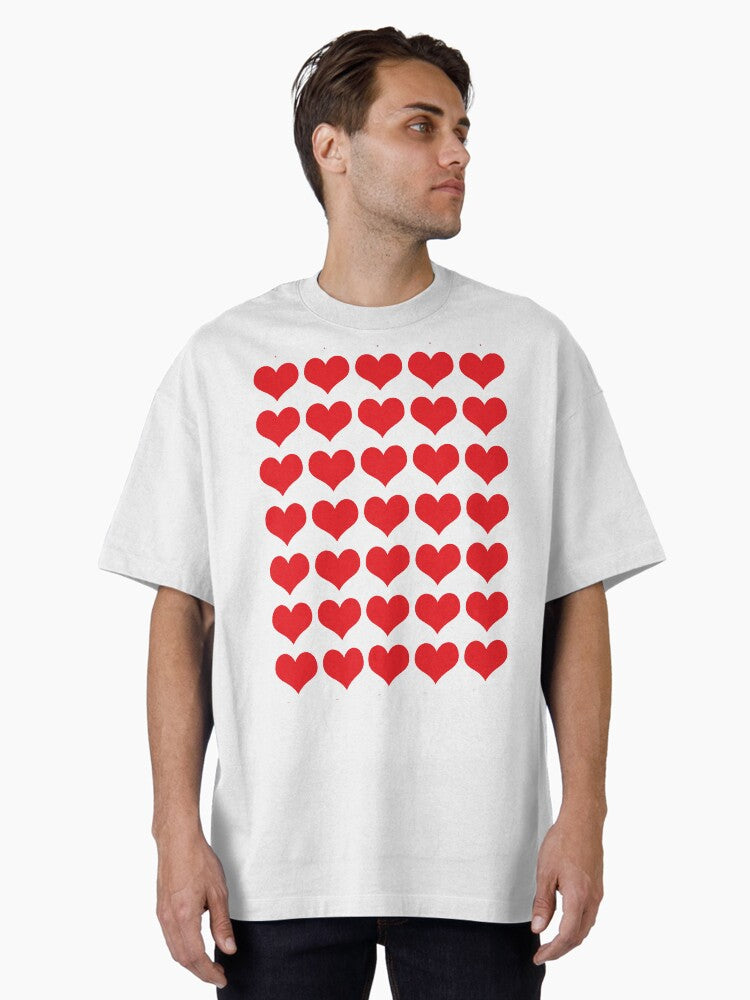 Red Heart Pattern - White background Oversized T-Shirt | Graphic T-Shirt for Unisex