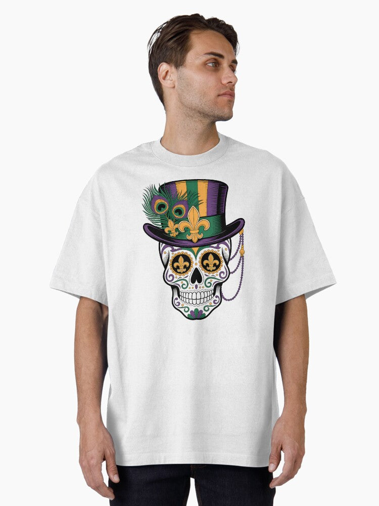 Mardi Gras Skull With Fleur De Lis New Orleans Carnival Style Oversized T Shirt T Shirt Gift Ready